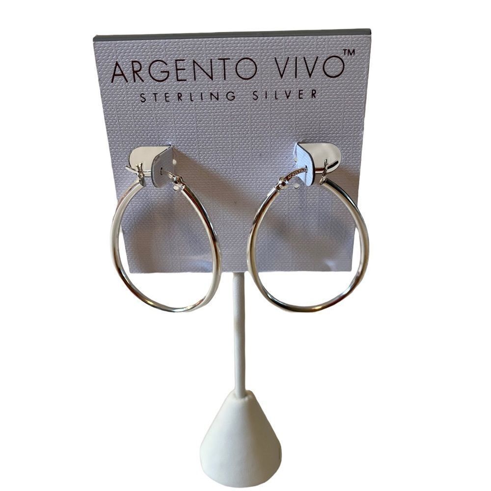 Argento Vivo Sterling Silver Oval Hoops. - Picture 5 of 5